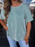 Hunter green ribbed tee with front pocket