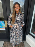 Zebra print midi button down dress