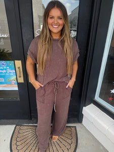 Brown mineral wash ribbed set