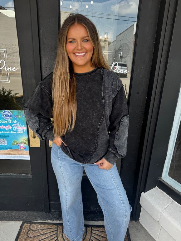 Black mineral wash French terry pullover
