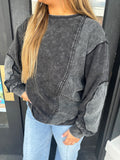 Black mineral wash French terry pullover