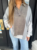 Grey mineral wash color block oversized top
