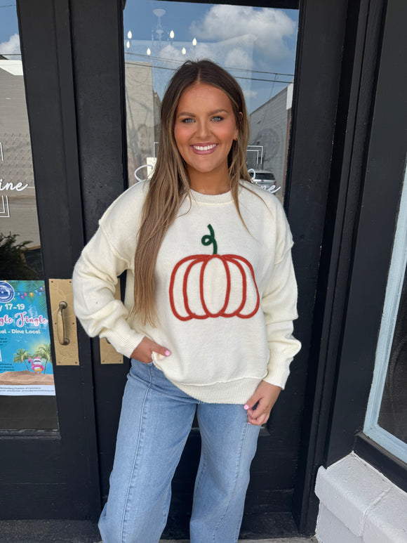 Pumpkin embroidery sweater