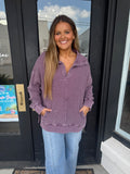 Merlot chunky waffle mineral wash collared sweater