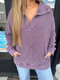 Merlot chunky waffle mineral wash collared sweater