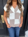 Taupe & white checkered sweater vest