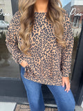 Long sleeve animal print ribbed top