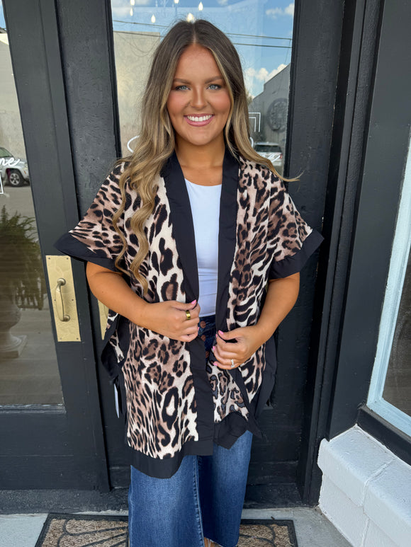 Leopard print kimono cardigan
