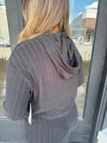 Black ribbed knit hooded sweater set