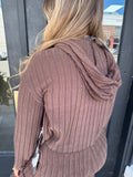 Brown ribbed knit hooded sweater set