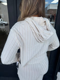 Oatmeal ribbed knit hooded sweater set