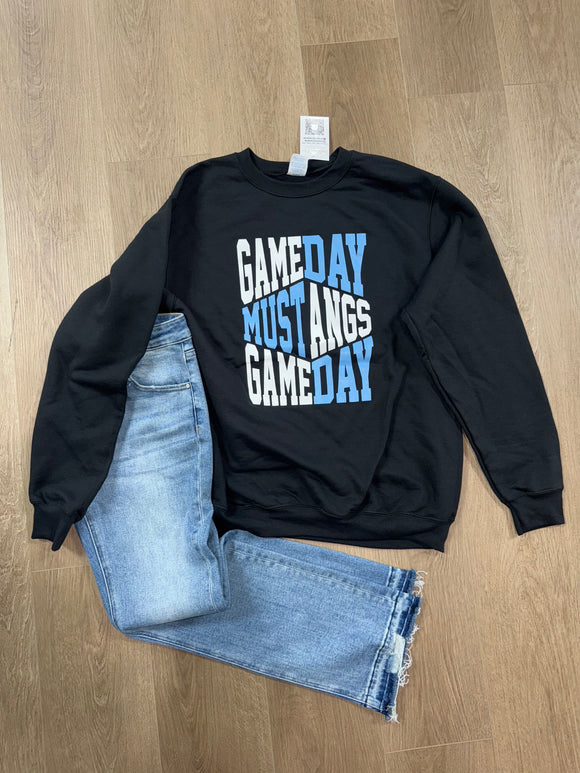 Black game day mustang crewneck