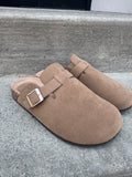 Taupe suede clogs