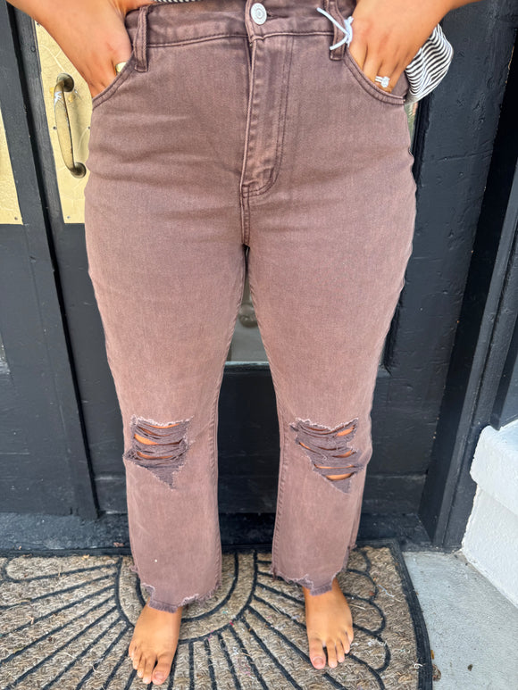 Mahogany ripped straight leg jeans