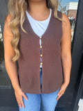 Brown button front sweater vest