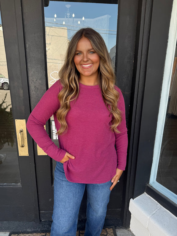 Pink waffle knit long sleeve