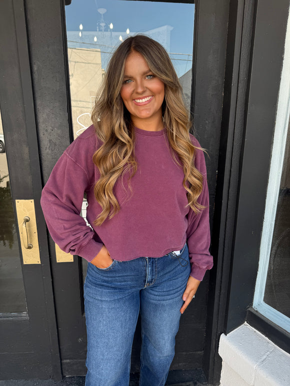 Dark cherry cropped crewneck