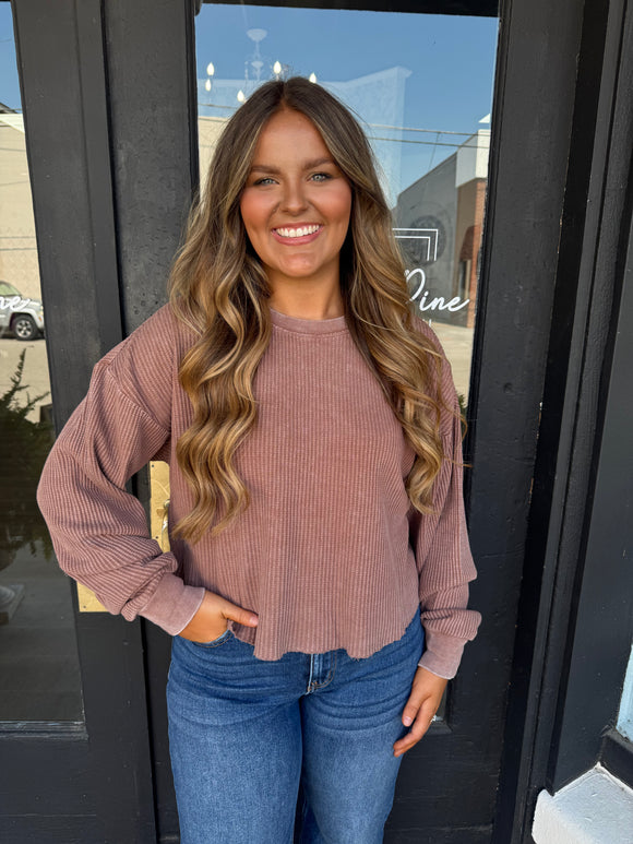 Chestnut waffle knit cropped top