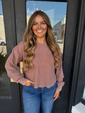 Chestnut waffle knit cropped top
