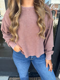 Chestnut waffle knit cropped top