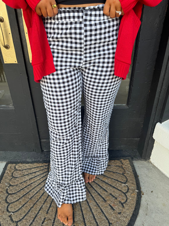 Black & white gingham ruffle pants