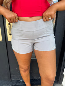 Stone taupe active shorts with mesh