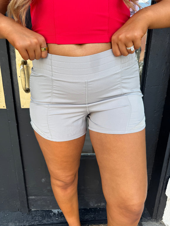 Stone taupe active shorts with mesh