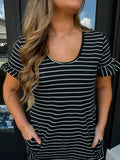 Black & white striped ribbed dress