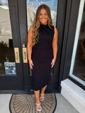 Black solid mock neck dress
