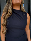 Black solid mock neck dress