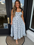 Blue stripe button down floral dress