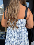 Blue stripe button down floral dress