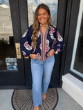 Navy boho floral top