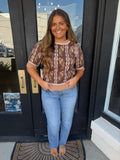 Brown floral scalloped sweater