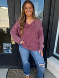 Burgundy washed v-neck sweater