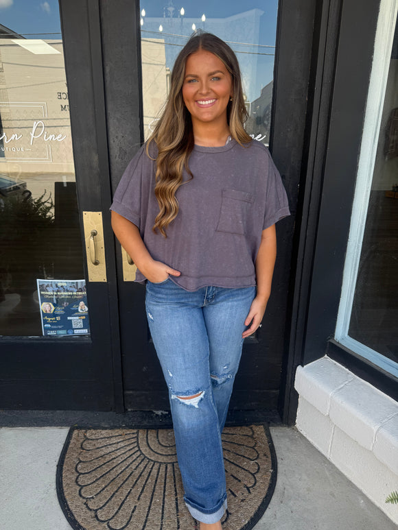 Black mineral washed cropped top