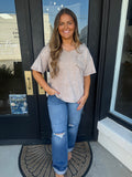 Taupe mineral washed v-neck top