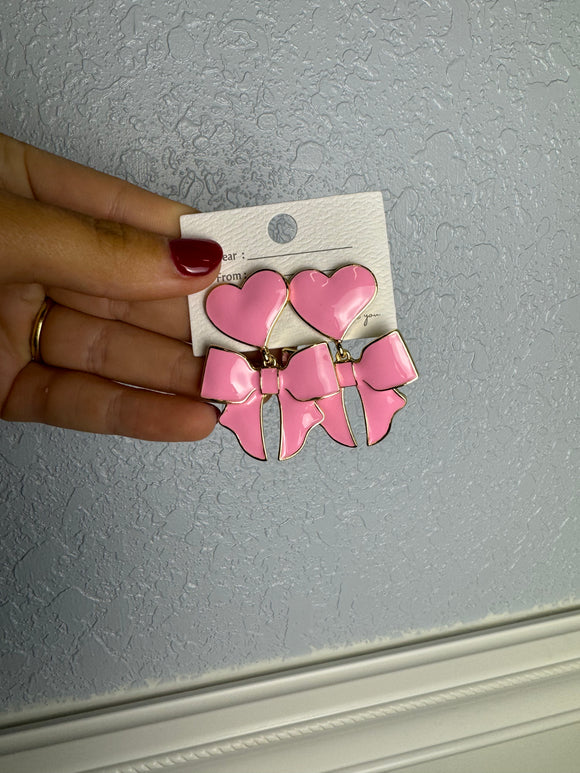 Bow & heart pink earrings