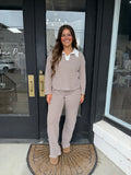 Brown striped collared knit lounge set