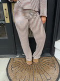 Brown striped collared knit lounge set