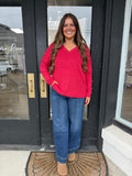 Fleece ribbed top- dark red