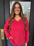 Fleece ribbed top- dark red