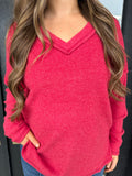 Fleece ribbed top- dark red