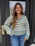 Sage green and cream knit sweater