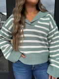 Sage green and cream knit sweater
