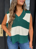 Dark green and cream knit cut off top