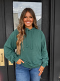 Dark green knit sweater with hood