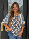 Blue mix print top