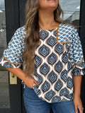 Blue mix print top