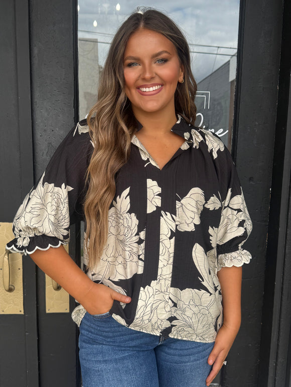 Black and cream printed top